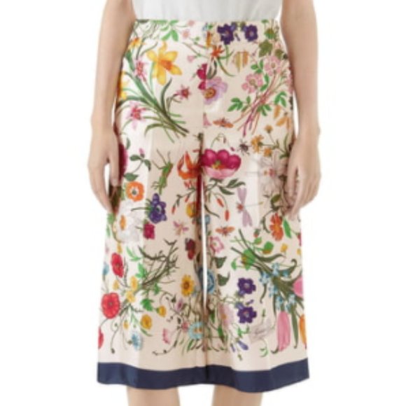 GUCCI Floral Cropped Pajama Culottes Pants - Picture 1 of 7